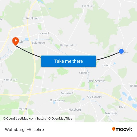 Wolfsburg to Lehre map