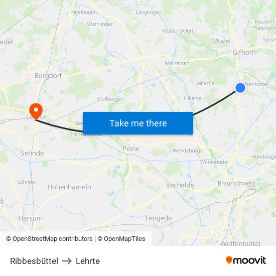 Ribbesbüttel to Lehrte map
