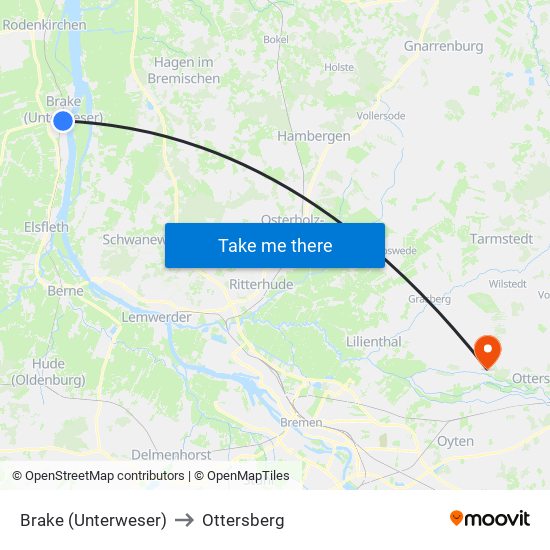 Brake (Unterweser) to Ottersberg map