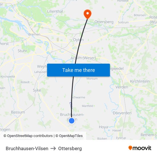 Bruchhausen-Vilsen to Ottersberg map