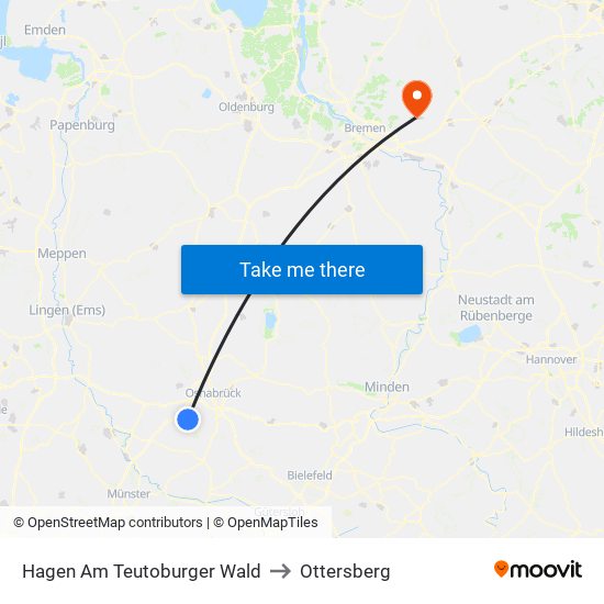 Hagen Am Teutoburger Wald to Ottersberg map