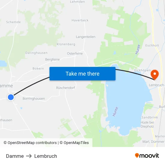 Damme to Lembruch map