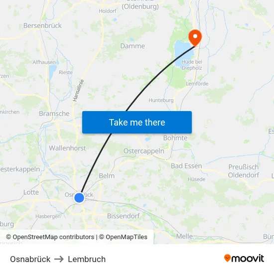 Osnabrück to Lembruch map