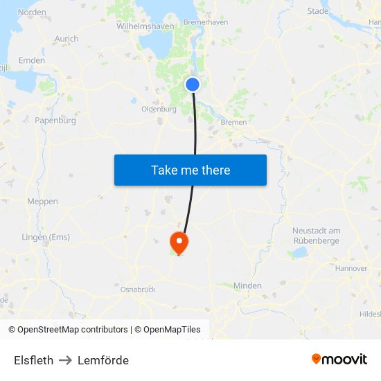 Elsfleth to Lemförde map