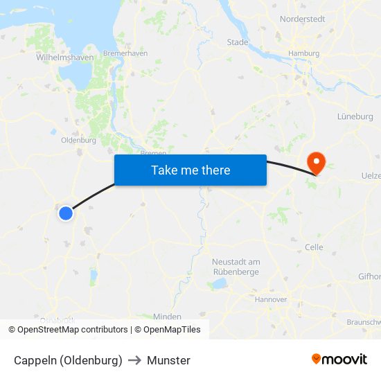 Cappeln (Oldenburg) to Munster map