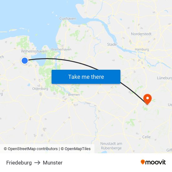 Friedeburg to Munster map