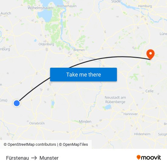 Fürstenau to Munster map