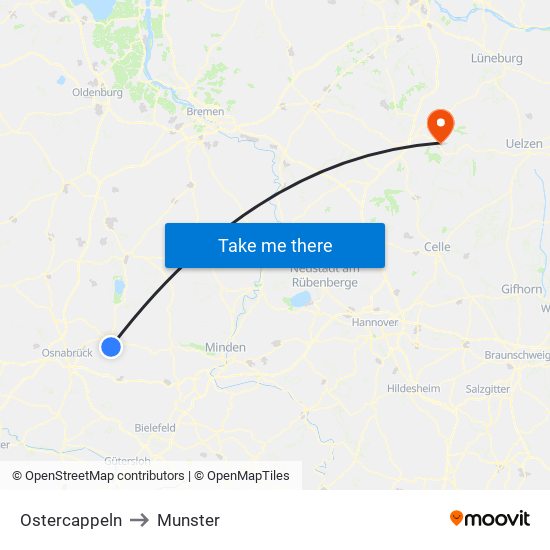 Ostercappeln to Munster map