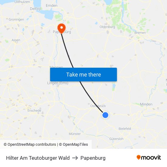 Hilter Am Teutoburger Wald to Papenburg map