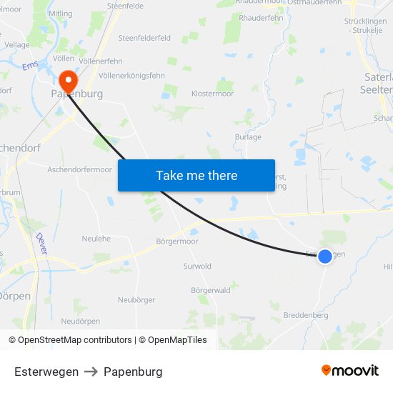 Esterwegen to Papenburg map