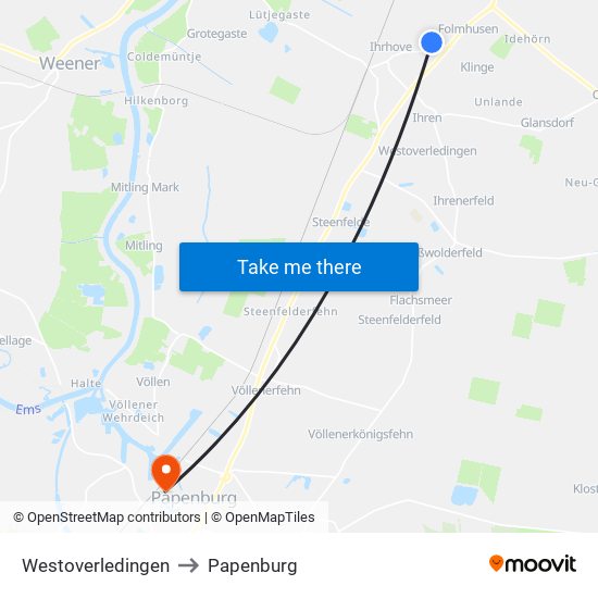 Westoverledingen to Papenburg map