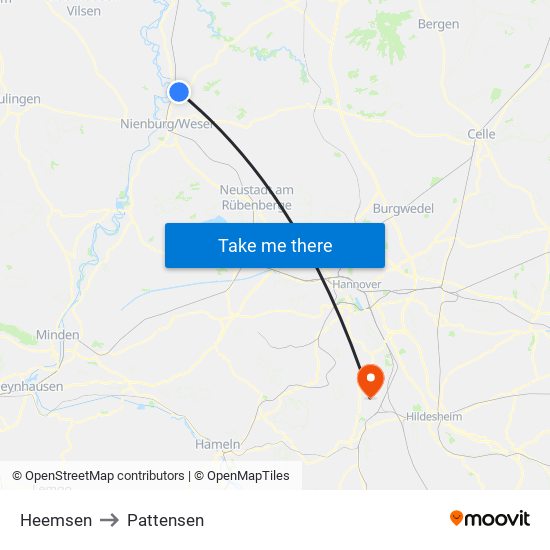 Heemsen to Pattensen map