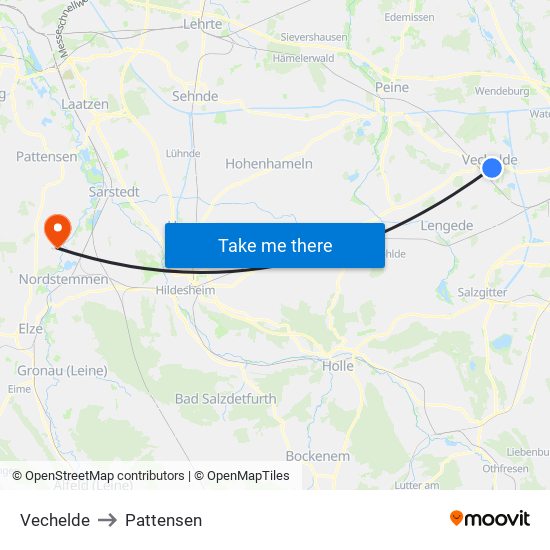 Vechelde to Pattensen map