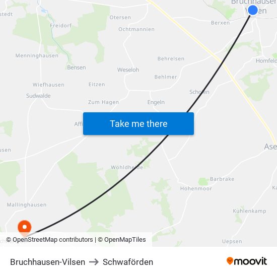Bruchhausen-Vilsen to Schwaförden map