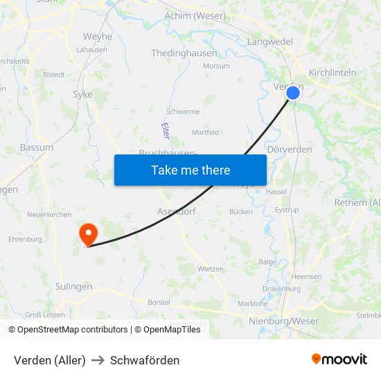 Verden (Aller) to Schwaförden map