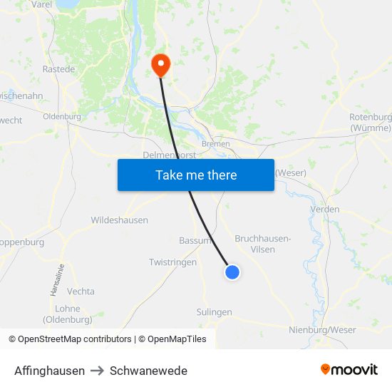 Affinghausen to Schwanewede map