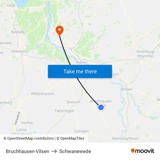 Bruchhausen-Vilsen to Schwanewede map