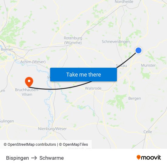 Bispingen to Schwarme map