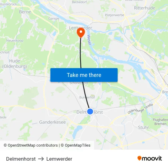 Delmenhorst to Lemwerder map