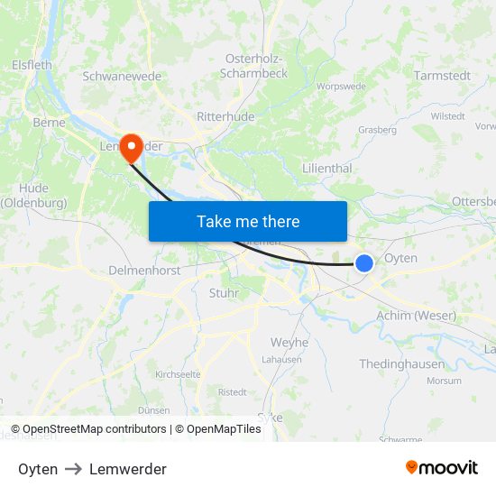 Oyten to Lemwerder map