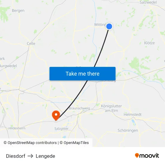 Diesdorf to Lengede map