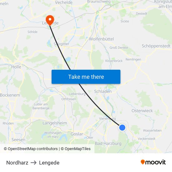 Nordharz to Lengede map