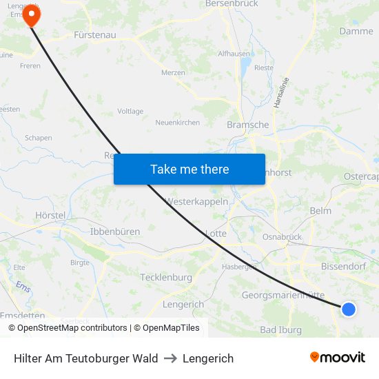 Hilter Am Teutoburger Wald to Lengerich map