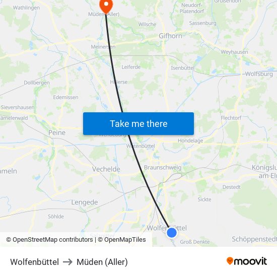 Wolfenbüttel to Müden (Aller) map