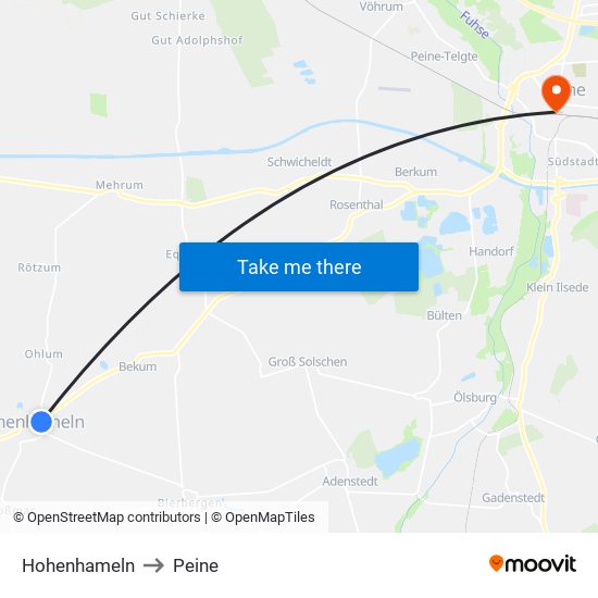 Hohenhameln to Peine map