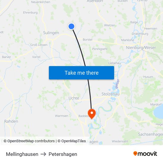 Mellinghausen to Petershagen map