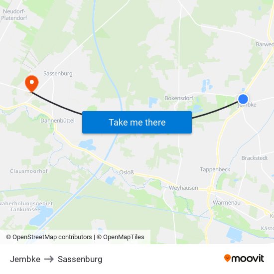 Jembke to Sassenburg map