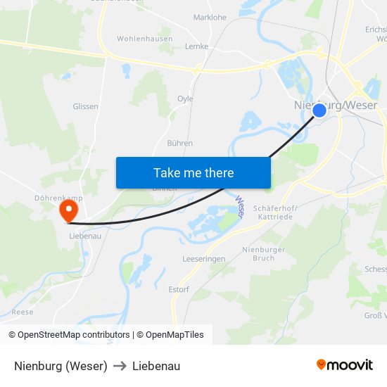 Nienburg (Weser) to Liebenau map