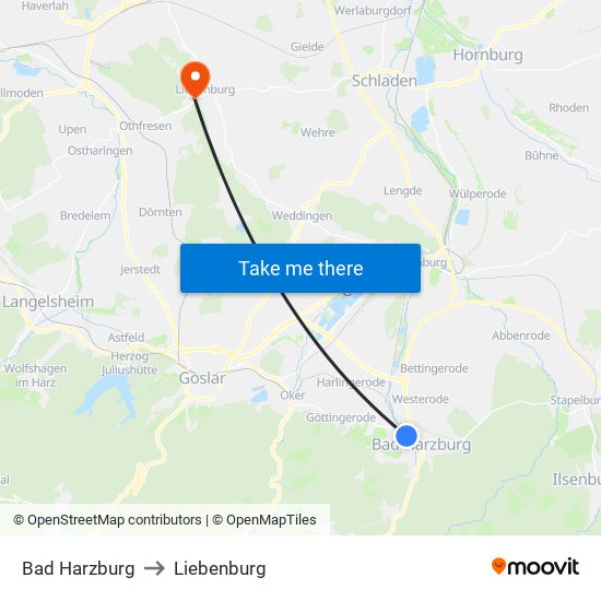 Bad Harzburg to Liebenburg map