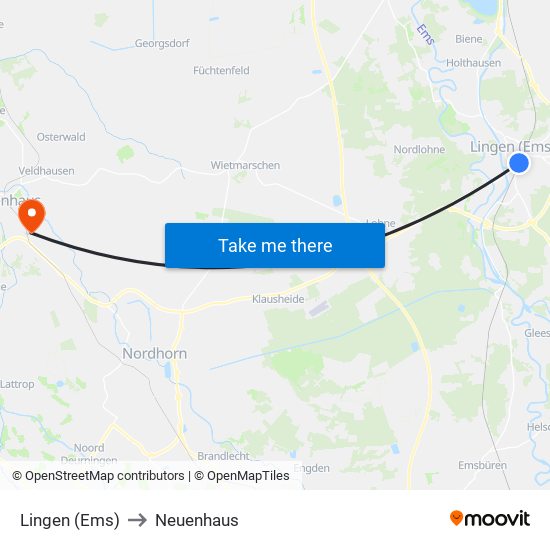 Lingen (Ems) to Neuenhaus map