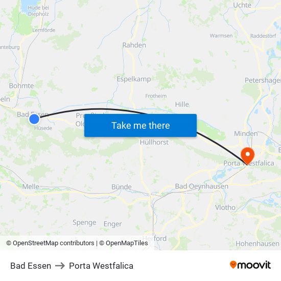Bad Essen to Porta Westfalica map