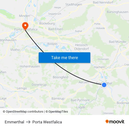 Emmerthal to Porta Westfalica map