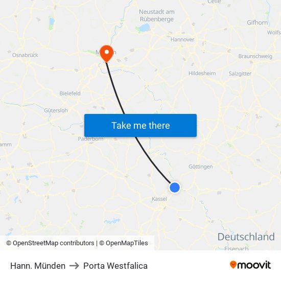 Hann. Münden to Porta Westfalica map