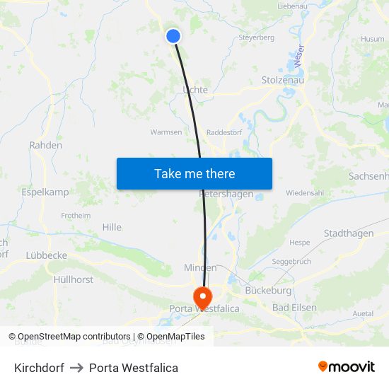 Kirchdorf to Porta Westfalica map