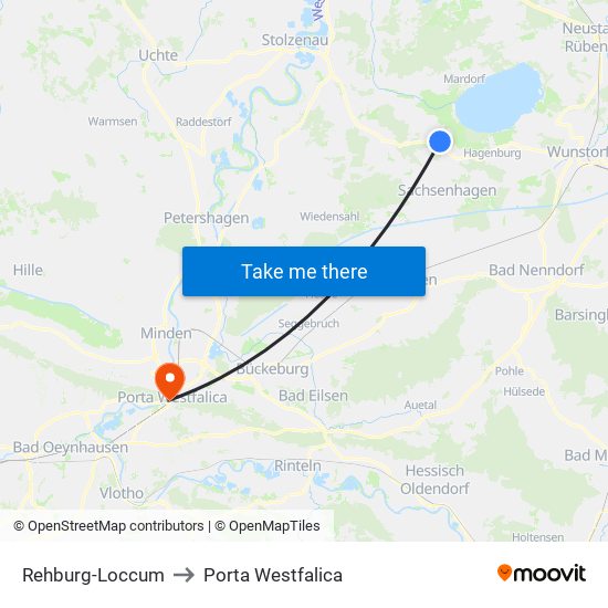 Rehburg-Loccum to Porta Westfalica map