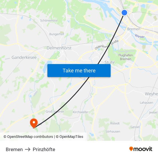 Bremen to Prinzhöfte map