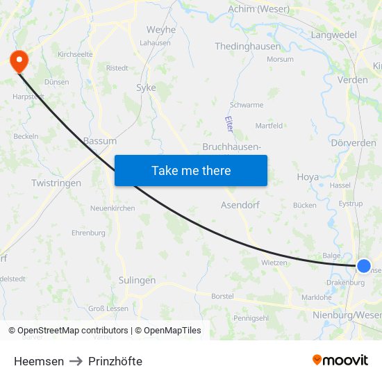 Heemsen to Prinzhöfte map