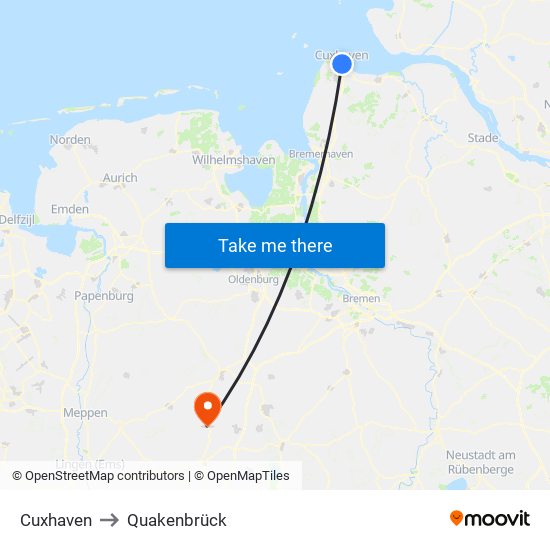 Cuxhaven to Quakenbrück map