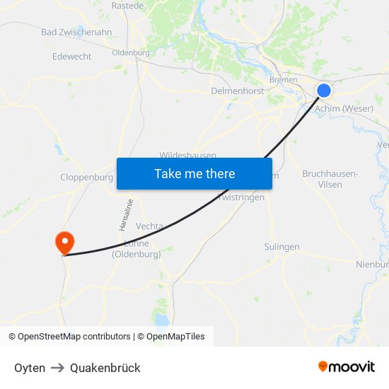 Oyten to Quakenbrück map