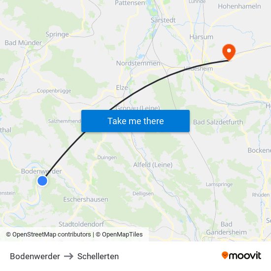 Bodenwerder to Schellerten map