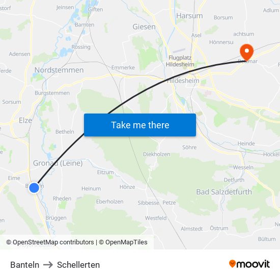 Banteln to Schellerten map