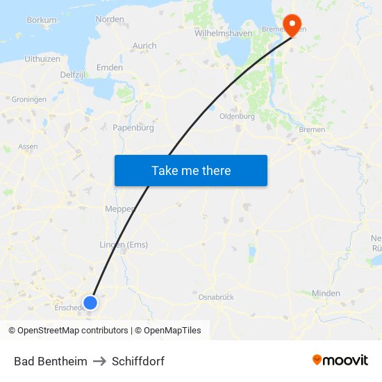 Bad Bentheim to Schiffdorf map