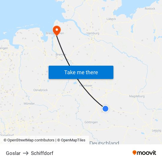 Goslar to Schiffdorf map