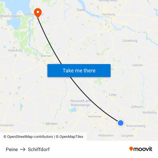 Peine to Schiffdorf map