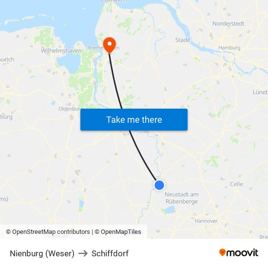 Nienburg (Weser) to Schiffdorf map