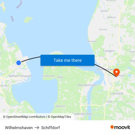 Wilhelmshaven to Schiffdorf map